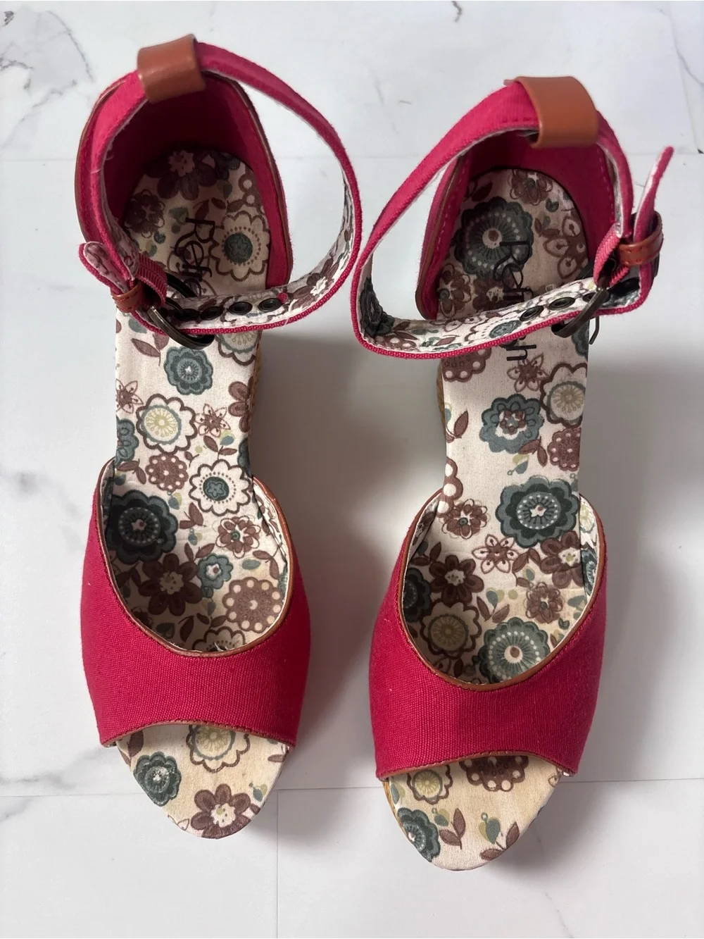 Red Espadrille Wedge Sandals Refresh Floral Platform Ankle Strap Boho Size 9